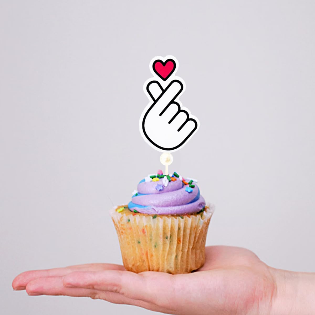 JJJ Design Set of 12 Korean Finger Heart Cupcake topper K-pop Finger Heart Saranghae Topper Heart Hands Cupcake topper Korean I Love You Topper ???