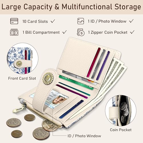 Image of Kelvoris Bird Small Rfid Women Wallet Bifold Zipper Coin Pocket | PU Leather Compact Cash Credit Card Holder Travel Purse for Female Ladies Teen Girls 1 ID Window 10 Card Slots