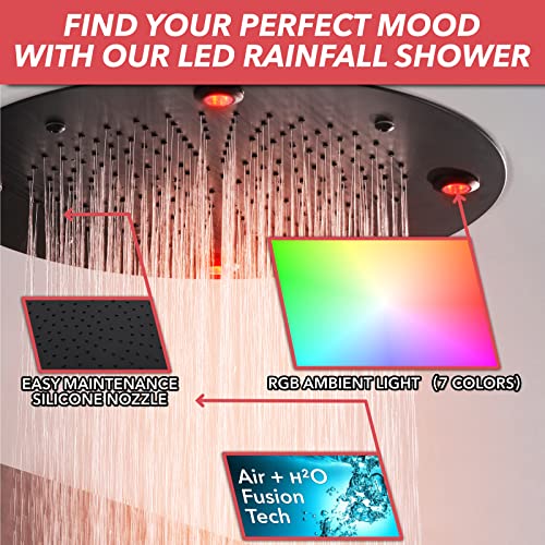 Vanfoxle Shower Faucet Set Matte Black Temperature Shower System, Push Button Diverter Shower Faucet With 16 Inch Ceiling Led Rain Showerhead, 6 Pcs Two Modes Body Jets With 2 In 1 Handheld #TOP2