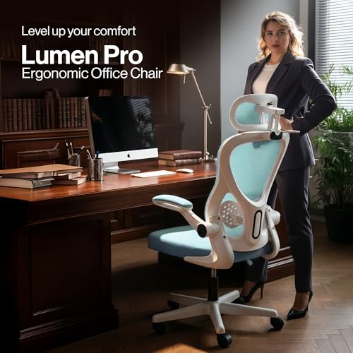 Image of DROGO Ergonomic Office Chair for Work from Home with Breathable Mesh, Flip-up Armrest, Adjustable 3D Headrest & Lumbar Support | Computer Chair for Study | Gaming Chair with 130 Recline (White /Green)