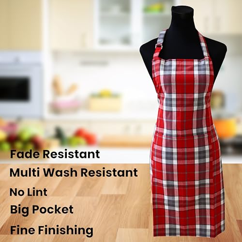 Image of Kitchen Apron for Women & Men | 100% Cotton | Cooking Apron with Big utility Pocket | Adjustable neck strap | Free Size | Kitchen Utensils Accessory