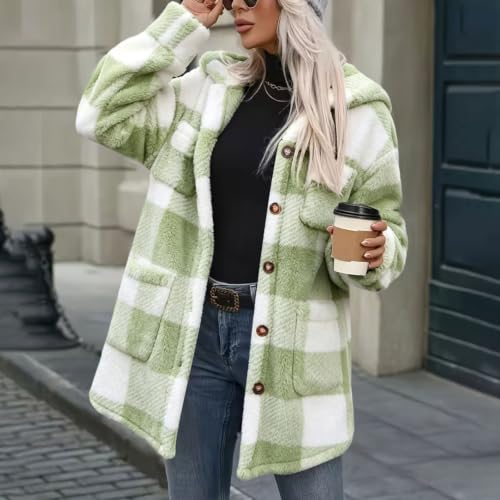 fartey Plaid Jacket Women Fleece Lined Shacket Button Down Sherpa Coat - image 5