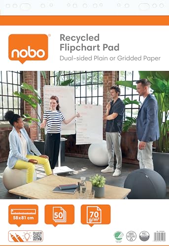 NOBO - Recharges de Papier Recyclé pour Paperboard 58 x 81 cm, Double-face Papier Uni/Papier Quadrillé, 50 Feuilles, 70 g/m², 1 Rouleau de Papier