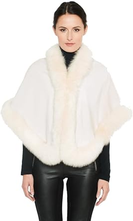 Womens Cashmere Cape-Fox Fur Trim Cape-Cape Coat-Winter Cashmere Wrap-Coat-Winter Poncho-Ruana-Cloak-Blanket-Capelet-Fur-Fox