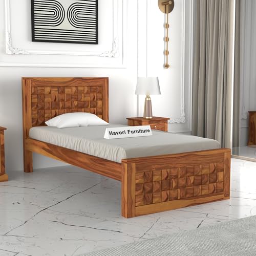 Image of Solid Sheesham Wood Single Size Bed Without Storage for Bedroom Living Room Single Cot for Home Wooden Palang for Hotel (Honey, Size 6 * 3)