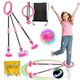 TZEKING Springring Fußkreisel,Kinder Blinkender Springring Fußkreisel,Swing Wheel mit Lichtrad,Zähler,Timer,Kalorienzähler,Faltbarer Ankle Skip Ball (Ohne Bildschirmanzeige-Rosa)