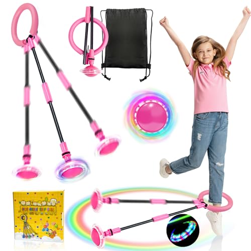 Pogos saltarines y balones saltadores | Tzeking 2025 Nueva Mejora Bola De Salto De Tobillo,Anillo De Salto Intermitente,Plegable Anillo De Salto Intermitente Colorida,Colorida Flash Bola De Salto,Con Conteo De Tiempo Sin Pantalla-Rosa
