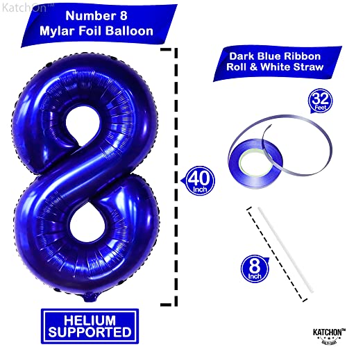 Image of KatchOn Navy Blue Number 8 Balloon 40 Inch, 8th Birthday Decorations Boy