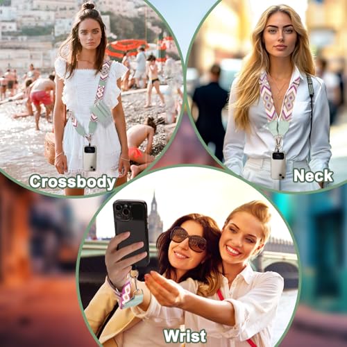 Image of XANGNIER Clip and Go Strap for Phone with Wallet Crossbody, Phone Strap with Zippered Wallet, Adjustable Anti Theft Cellphone Lanyard for Women, Cellphone Chain Accessories Green