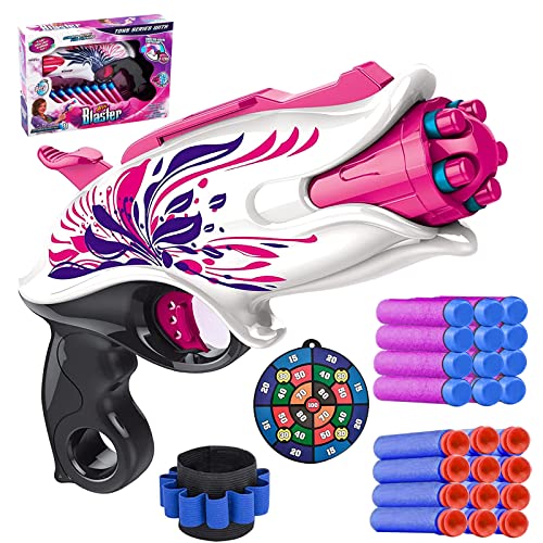 Toy Gun for Nerf Guns w/ Nerf Bullets, SupAI for Nerf Pistol w/ 24 Nerf Darts, Wristband & Nerf Target for Nerf Gun, Toy Foam Blaster Nerf Guns for Girls, Kids Toys Shooting Games for Indoor Outdoor