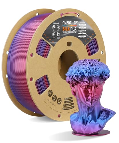 Image of OVERTURE Silk PLA Rainbow Filament 1.75mm, Bi-Color Shiny PLA Finish, Smooth & Glossy, 1kg Spool (2.2lbs), Ideal for Cosplay Jewelry & Home Decor (Silk Purple Chrome)