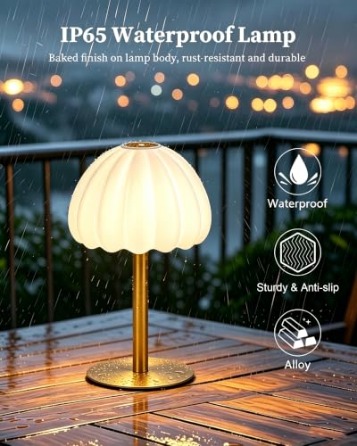 Image of Hifree Rechargeable Waterproof Shower Lamp, IP65 Cordless Touch Small Desk Light for Inside Shower, 4500mAh Battery Operated Color Changing Table Lamp for Bathroom, Bedroom, Outdoor (Gold)