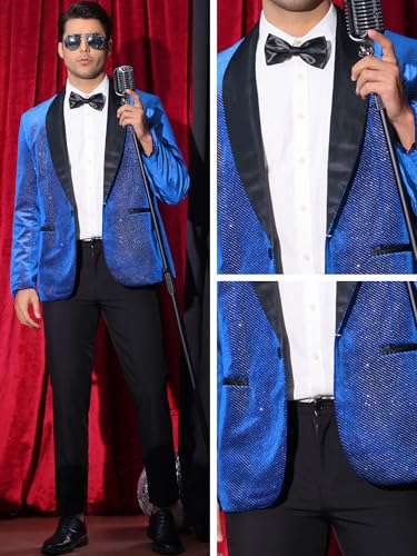 Lars Amadeus Sparkly Blazers for Men's Wedding Shawl Lapel Party Metallic Glitter Suit Jackets4
