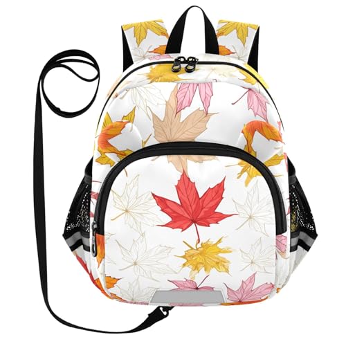 Colorful Maple Leaves White Toddler Harness Backpack for Boys Girls 3-6 Years Kids Backpack with Anti Lost Safety Leash Baby Travel Bag for Preschool Travel Walking