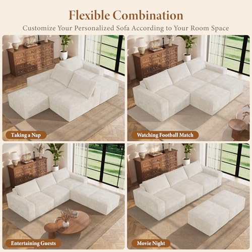 Image of Vesgantti 114 inch Boneless Modular Sectional Sofa, Modern U Shaped 5 Seater Couch with 2 Ottoman & Deep Seat, Convertible Chenille Cloud Couches for Living Room, No Assembly Required, Beige