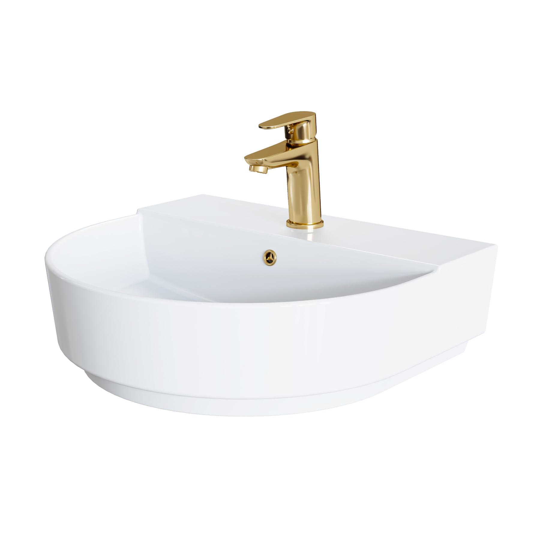 HOROW Lavabo ovale in ceramica bianca - piccolo 50 cm per bagno degli ospiti e piccolo bagno | installazione versatile - appeso a parete o piano di lavoro | con ripiano e foro per rubinetto