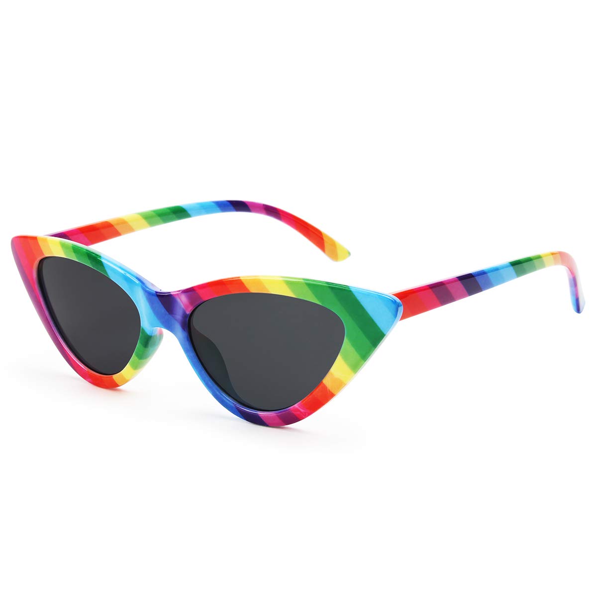 livho retro vintage narrow cat eye sunglasses for women clout goggles plastic frame (rainbow)