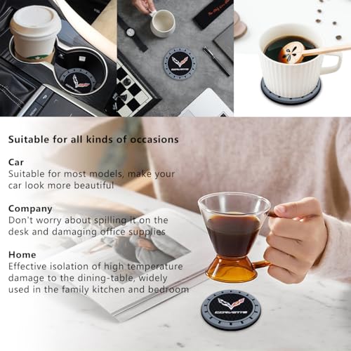 Image of Black Silicone Car Coasters for Corvette Series Series Non-Slip Car Cup Holder Coasters,Car Interior Accessory for Car Cup Holder 2.75IN 2Pack