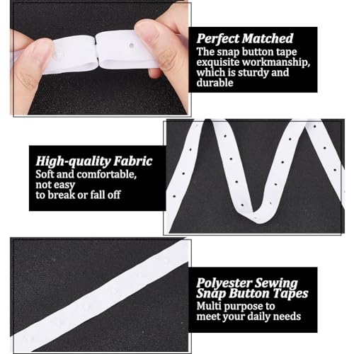 OLYCRAFT 8.6~9.1m Sewing Snap Button Tape Trim 18mm Wide Press Button Tape White Polyester Press Stud Trim Sewing Fastener Plastic Press Stud Ribbon for Sewing Crafting Clothing Accessories - Image 4