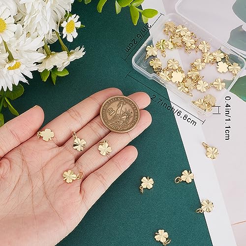 Beebeecraft 1 Box 40Pcs Four Leaf Clover Charm 18K Gold Plated Small 9x11mm Good Luck Gold Shamrock Charms with Jumping Ring for St. Parik's Day Jewellery Making DIY Crafts - Image 3