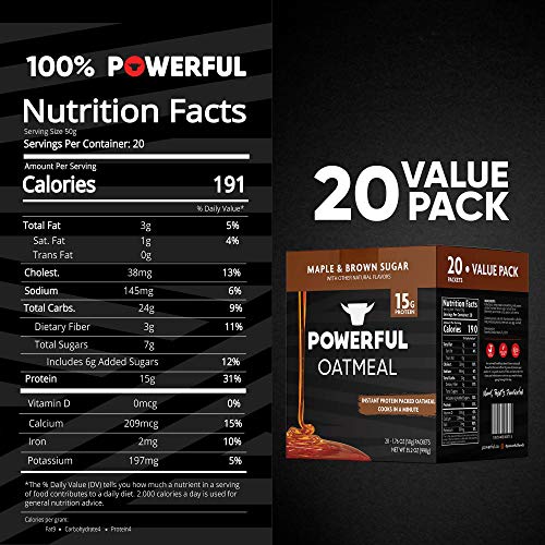 Powerful Nutrition Instant Protein Oatmeal Packets, Maple Brown Sugar, 20 Count, 15G Of Protein, 3G Of Fiber, Kosher, Natural Ingredients, Power Up Your Day With An Instant Breakfast #TOP1