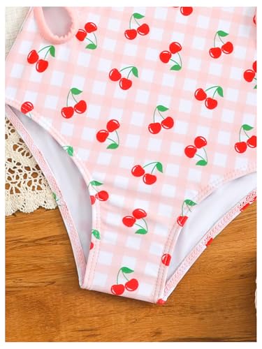 GORGLITTER Girl's Swimsuits Cherry Checkered Print Cut Out Tankini One Piece Bathing Suit Swim Wear Suits3