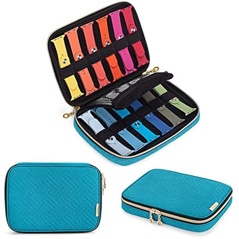 Teamoy Watch Strap Storage Case Holds 12pcs Watch Straps, Travel Organiser Bag for Watch Bands, Organiser Case Compatible for All Series Apple Watch Straps or Smart Watch Bands, Teal Cover