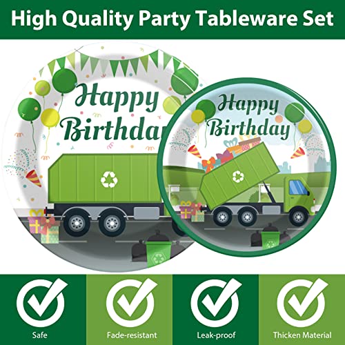 Image of 96 Pcs Garbage Truck Birthday Party Plates and Napkins Party Supplies Trash Trucks Party Tableware Set Waste Management Recycling Party Decorations Favors for Birthday Baby Shower for 24 Guests