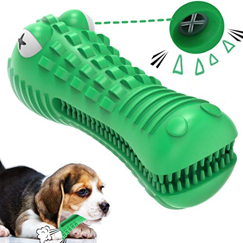 Healthman Bestbuy Dog Toothbrush Stick-Puppy Dental Care Brushing Stick Effective Doggy Teeth Cleaning Massager Nontoxic Natural Rubber Bite Resistant Chew Toys for Dogs Crocodile Shape