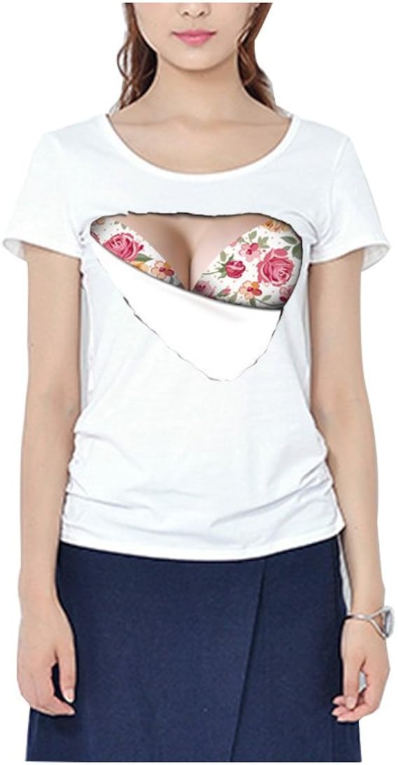 Amazon Co Jp Yusoi 視線が釘付け おっぱい Tシャツ レディース ３ｄ おもしろ プリント 巨乳 爆乳 ボイン グッズ ドキドキ 妄撮 ネタ 錯覚 萌え 奇抜 ファッション メンズ レディース ホワイト Fl ファッション