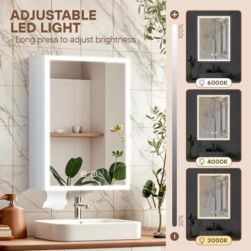 Tianqinuk Bathroom Mirror Cabinets Wall Mounted - Dimmable Mirror Cabinet with LED Lights - Bathroom Cabinets with Anti Fog Memory Function - Adjustable Shelves, Touch Sensor, Concealed Storage - Cosy Home Interiors Tianqinuk Bathroom Mirror Cabinets Wall Mounted - Dimmable Mirror Cabinet with LED Lights - Bathroom Cabinets with Anti Fog Memory Function - Adjustable Shelves, Touch Sensor, Concealed Storage - Image 6