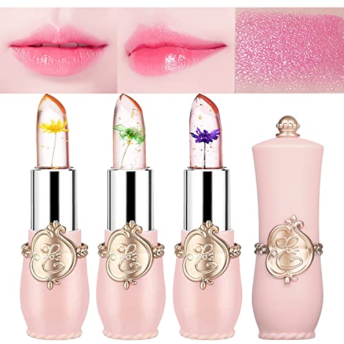 3 Pack Crystal Flower Lipstick Color Changing Lipstick Magic Lipstick Jelly Clear Lipstick,Long Lasting Nutritious Moisturizer Temperature Lip Stain Lip Gloss #TOP2