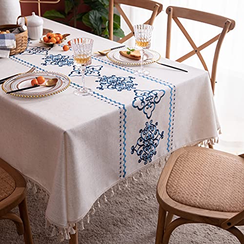 AMZALI-Table-Cloth-Embroidery-Damask-Pattern-Wrinkle-Free-Heavy-Weight-Cotton-Linen-Farmhouse-Tablecloth-Decorative-Fabric-Tassel-Table-Cover-for-Outdoor-and-Indoor-Use-Rectangle55-x-87-Inch AMZALI Table Cloth Embroidery Damask Pattern Wrinkle Free Heavy Weight Cotton Linen Farmhouse Tablecloth Decorative Fabric Tassel Table Cover for Outdoor and Indoor Use Rectangle55 x 87 Inch