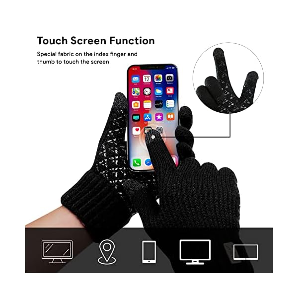 Men Women Unisex Knitted Gloves Anti-Slip Touchscreen Thermal Winter Fleece Lining Outdoor Windproof Running Sports Gloves Black XL - Image 5