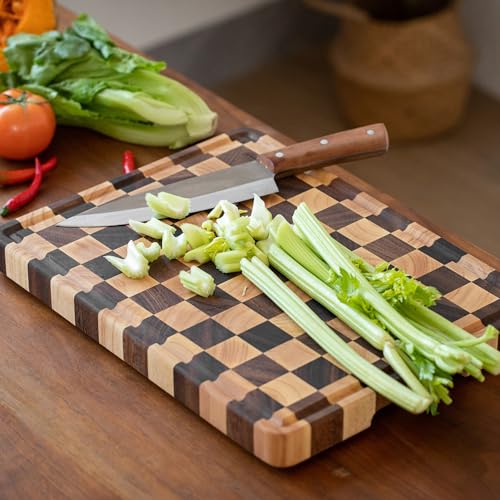 Tabla de Cortar Muso Wood Grande de Grano Final 16x12 Pulgadas, Tabla Cuadrillé con Patas, Hecha de Acacia y Madera de Caucho, para Cocina con Ranura para Jugo y Mango miniatura 2