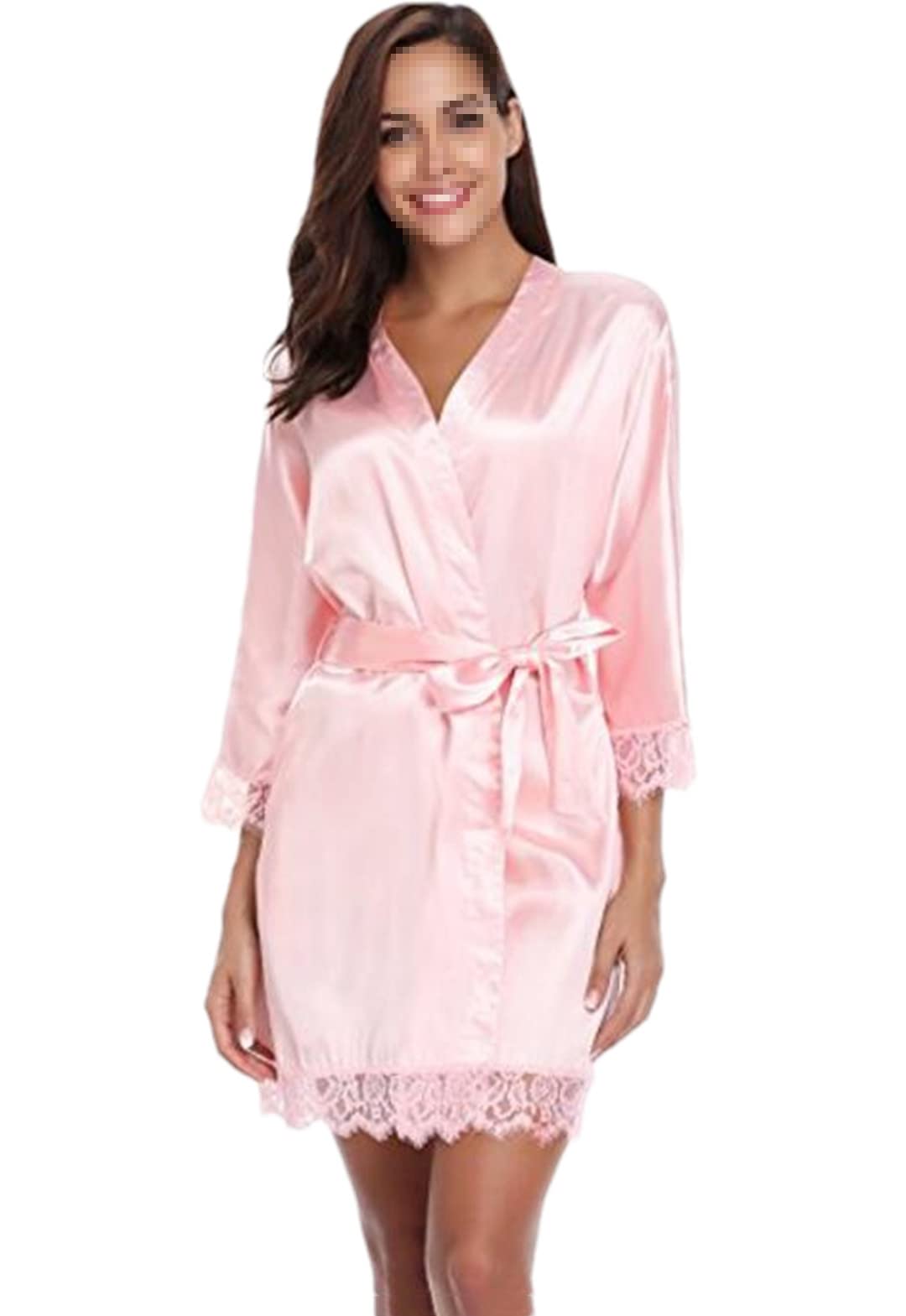 Adhdyuud Kimono de encaje para mujer, para boda, fiesta, kimono de color liso, satén