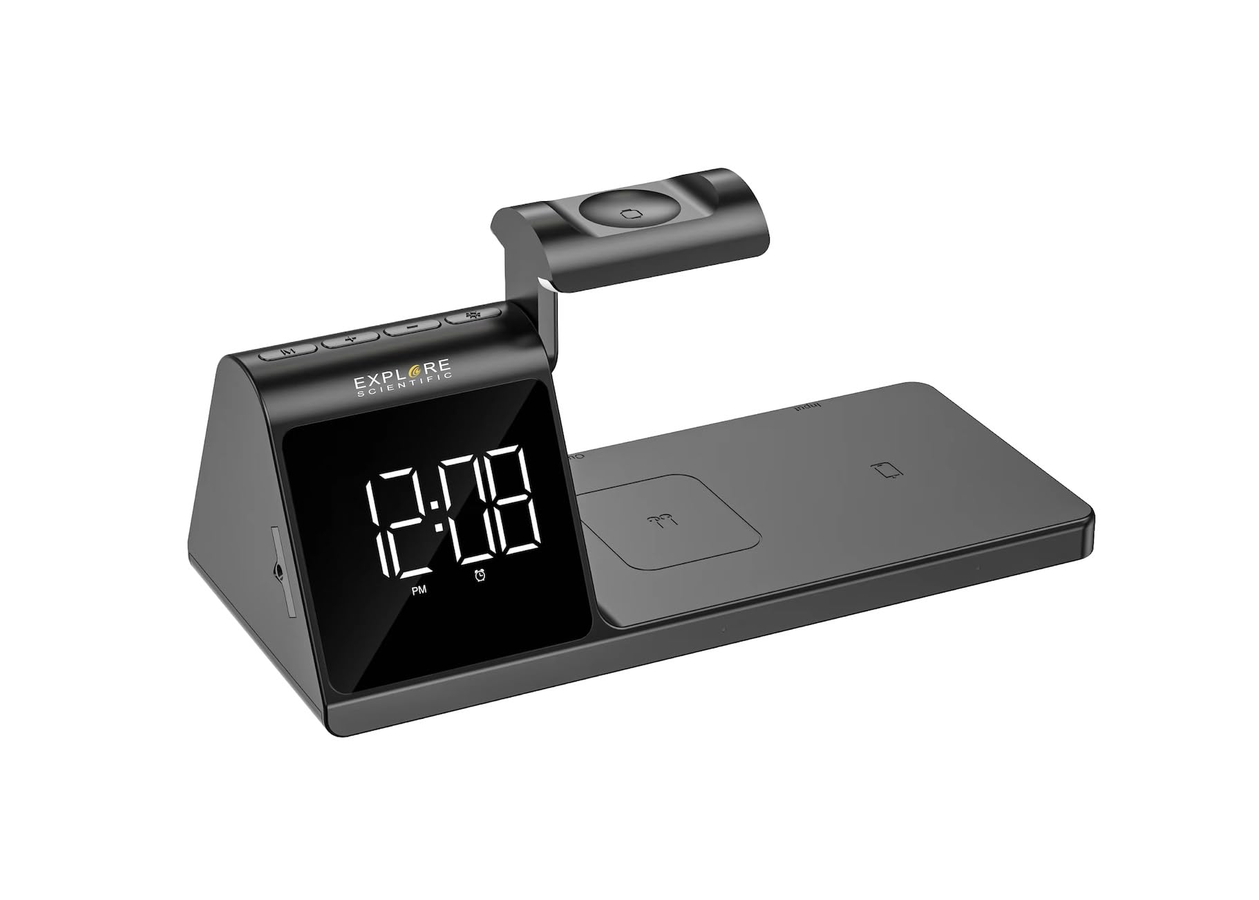 Explore Scientific orologio da scrivania a ricarica wireless senza fili | Display analogico con sveglia e allarme integrato, ricarica rapida per multidispositivo, smartphone, cuffie e orologi