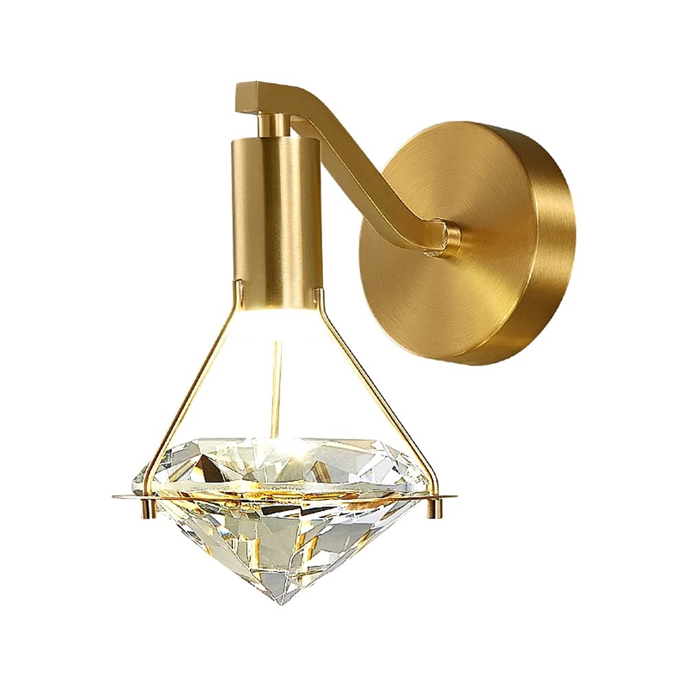 ZTCHSENZT Wall Sconces, LED Wall Lamp Diamond Crystal 3W Decorative Wall Sconce Dimmable Bedside Lamp Fixture Golden Finish Brass Bracket Modern Simple Wall Mount Light for Bedroo