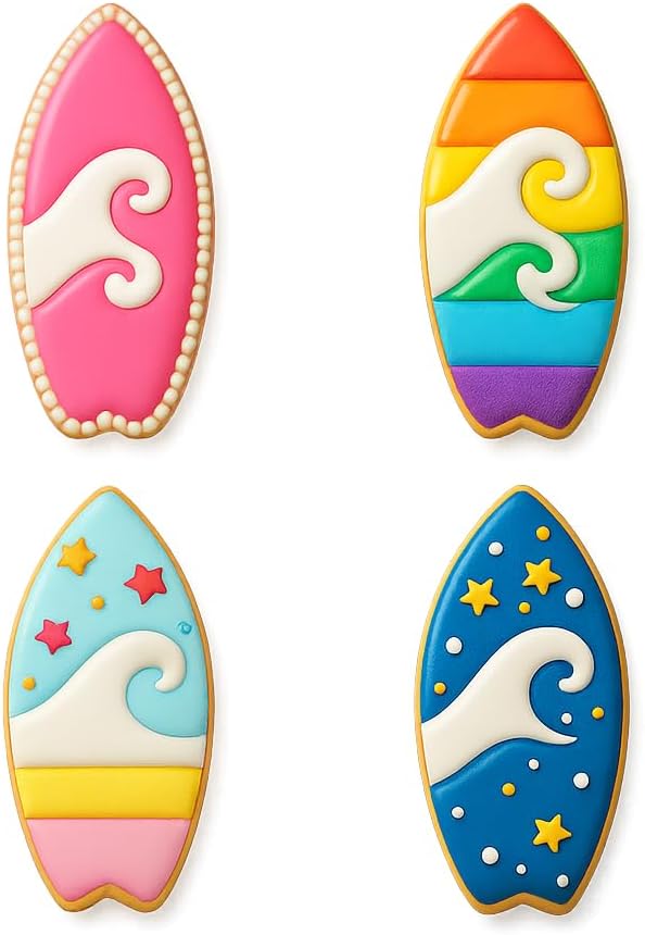 Surfboard with Waves Cookie Cutter & Stamp, Made in USA, 4 x 1.75 in (102 x 44 mm), Beach & Summer Theme for Baking, Fondant & Crafts, Mighty Gadget image 3