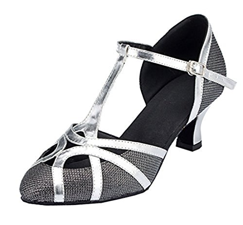 TDA Womens Mid Heel Black PU Leather Salsa Tango Ballroom Latin Party Dance Shoes CM101 9 M US