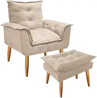 Combo Poltrona Decorativa Opala Deluxe com Puff Suede Bege