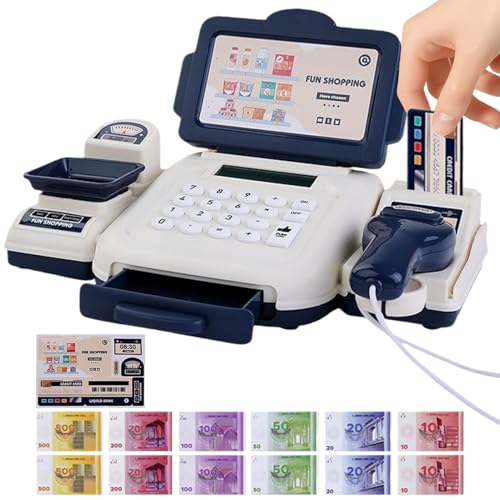 Quorvex Caisse Enregistreuse Jouet - Scanner Éducatif Interactif avec Caddie et Magasin Jouet - Éducatif avec Calculatrice,pour Filles Et Garçons D'Âge