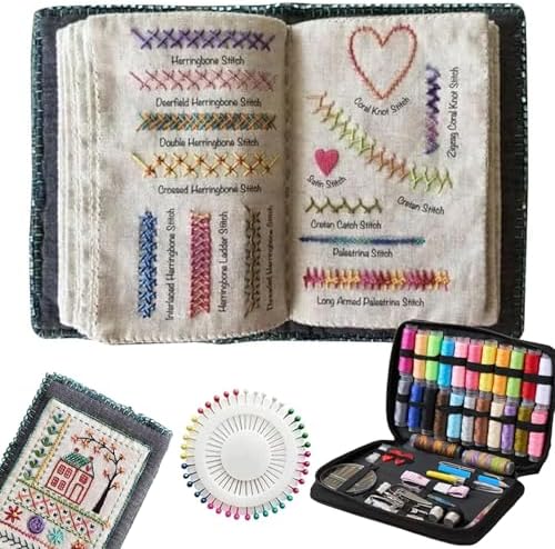 DIY Stitch Book for Beginners and Enthusiasts – Embroidery Stitch Guide with 100+ Patterns, Tools Kit & Instructions, Portable Sewing Book on Fabric for Learning, Practice & Handmade Gifts