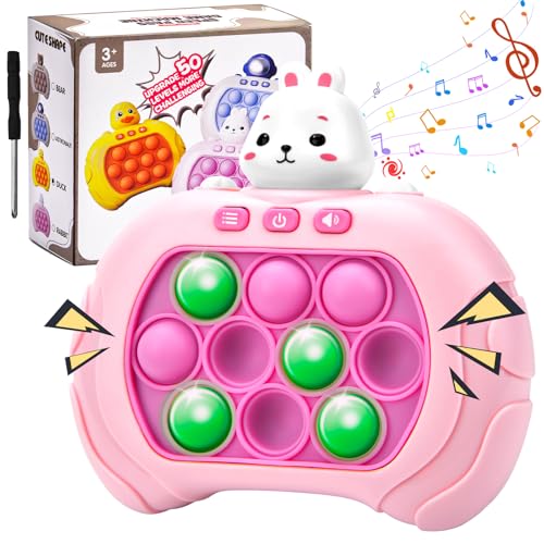 Quick Push Burbujas Juego Consola Sensory Fidget Toys For Kids, descompresión Avance Rompecabezas máquina de Juego, Botón Puzzle Pop Light Up Juego, Regalos de Cumpleaños para Niños 3+ (Conejo)