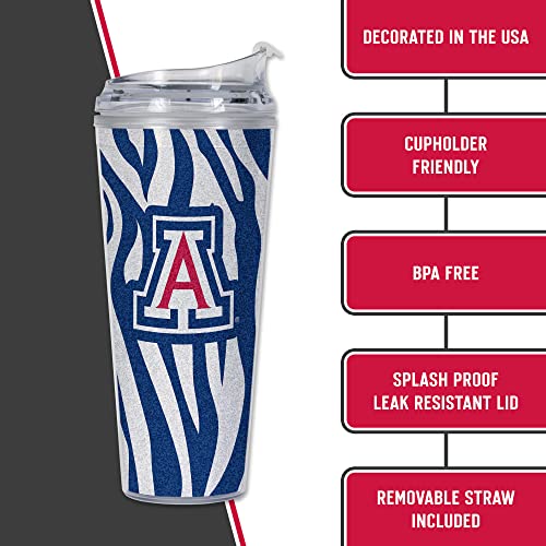 Image of Rico Industries NCAA Glitter 24oz Acrylic Glitter Tumbler with Hinged Lid, Officially Licensed Double Wall Tumbler with Straw