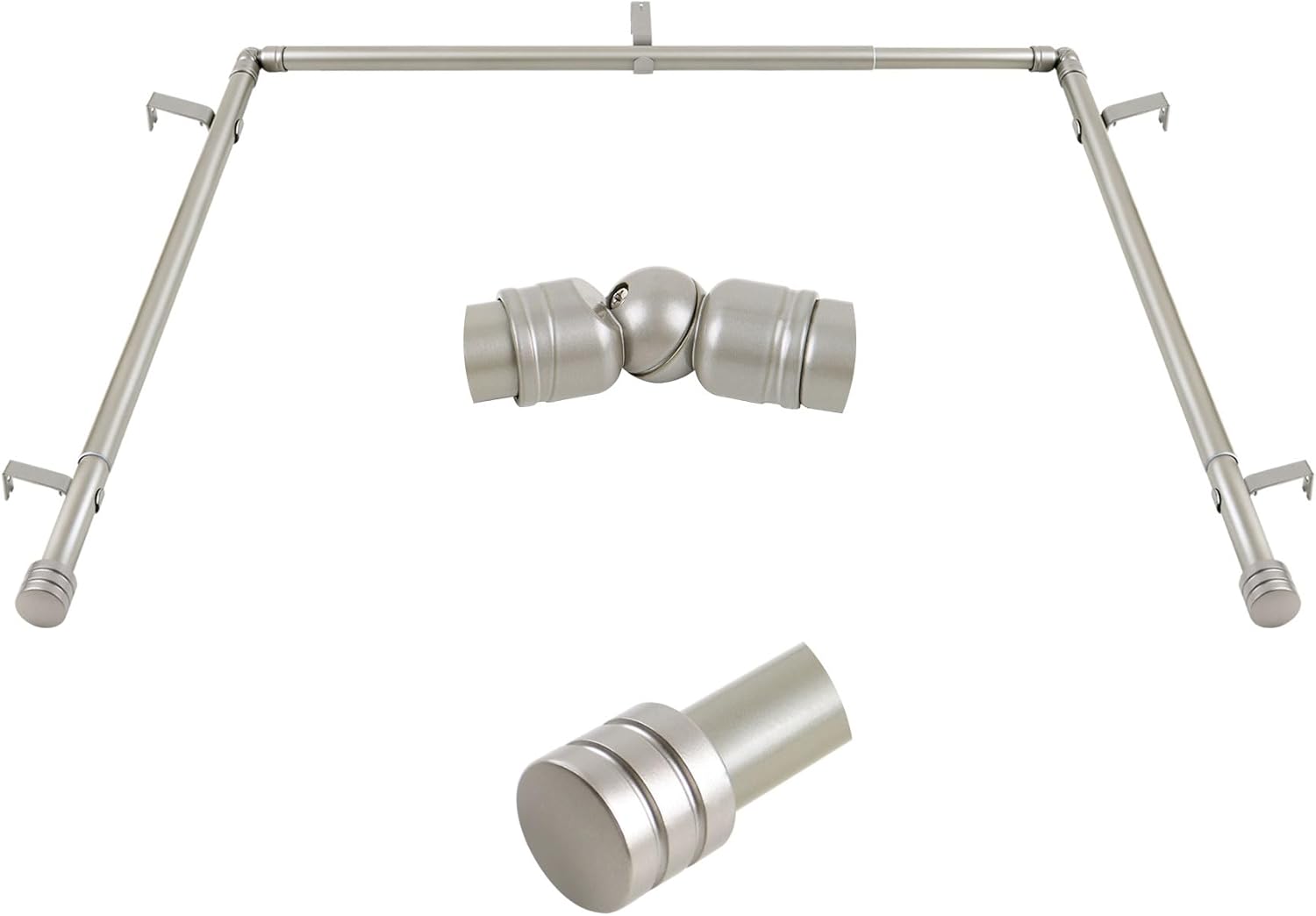 Bay Window Curtain Rods, HOTOZON 1 Inch Heavy Duty Curtain Rods for Bay Windows 36-72 Inch(Center Rod), 20-36 Inch Side Rods for Windows, Antique Silver, Decorative Drapery Rods with End Cap Finials Antique Silver 36-72" (3 Sides)