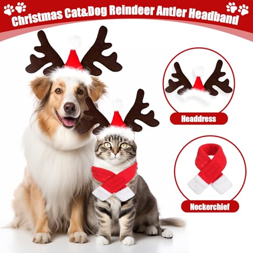 Axinyijia Weihnachten Haustier Stirnband Hundekostüm, Weihnachtsmütze Hund Geschenk Weihnachtsschal Katzen Weihnachtskostüm Hunde Elch Haarreif