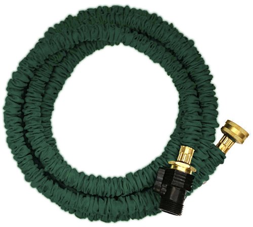 Jhose Expandable Green Water Hose, 25 feet Expanded Length (8.2' Compressed Length), 3/4" GHT Plastic Connectors