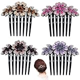 KuuGuu 4 PCS Women Flower Hair Comb Pins Rhinestone Slide Clips Bride Wedding Headdress Hair...