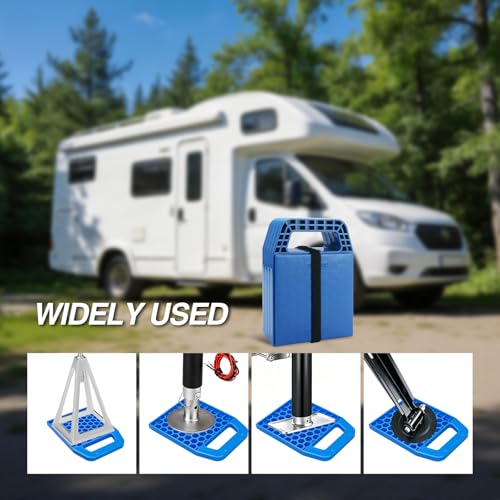 Image of RVMATE RV Stabilizing Jack Pads, 4-Pack Interlocking Trailer Jack Support Pads with Storage Strap, UV Stabilized Polypropylene Heavy-Duty RV Jack Pads for Camper, Trailer